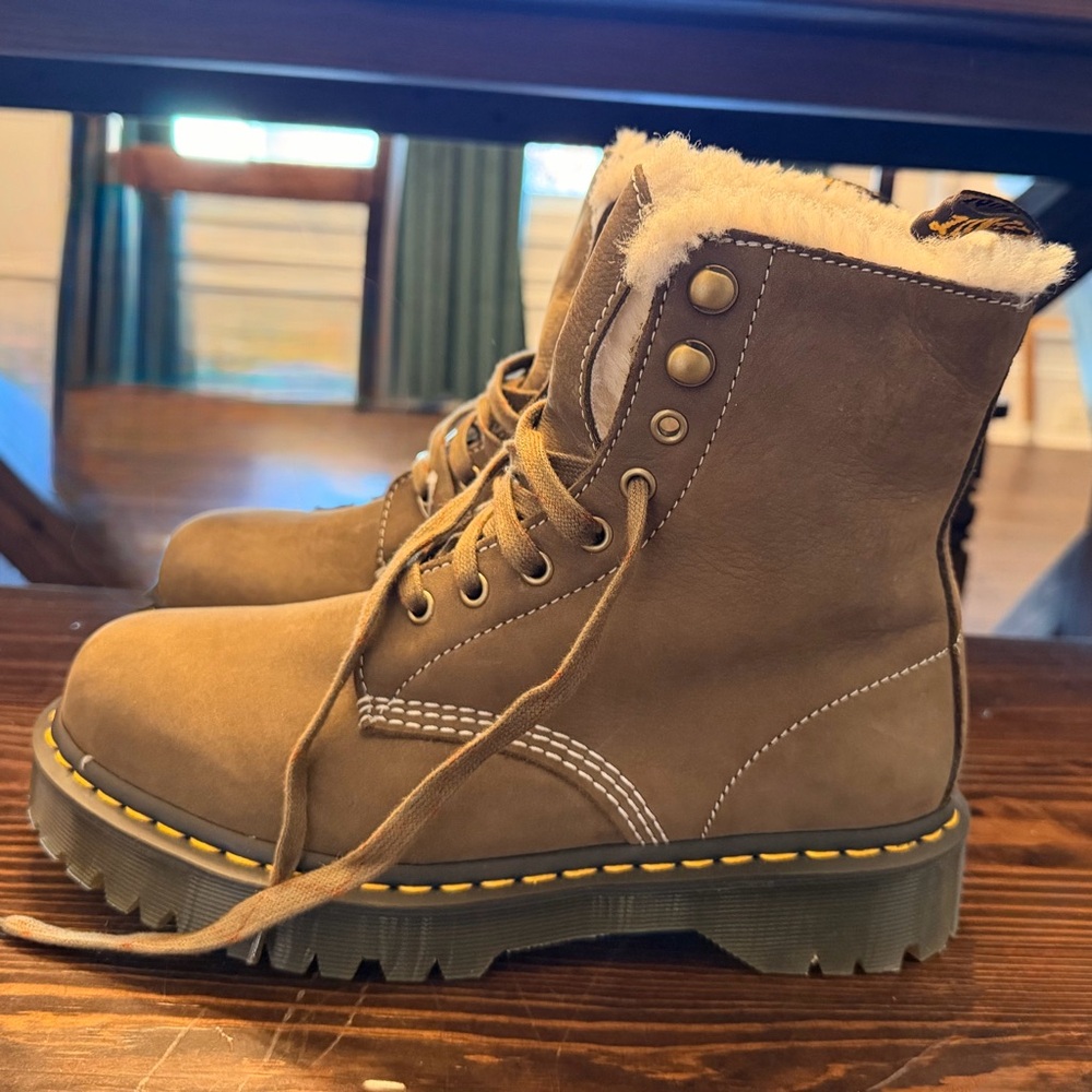 Dr. Martens Brown Lace-Up Boots with Fur Lining